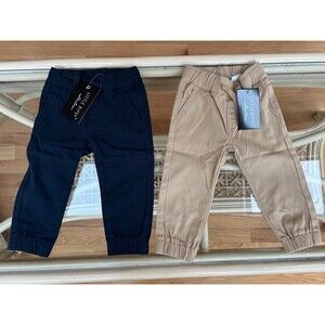 Two Pairs of NWT Little Bipsy Chino Joggers — size 6-12m